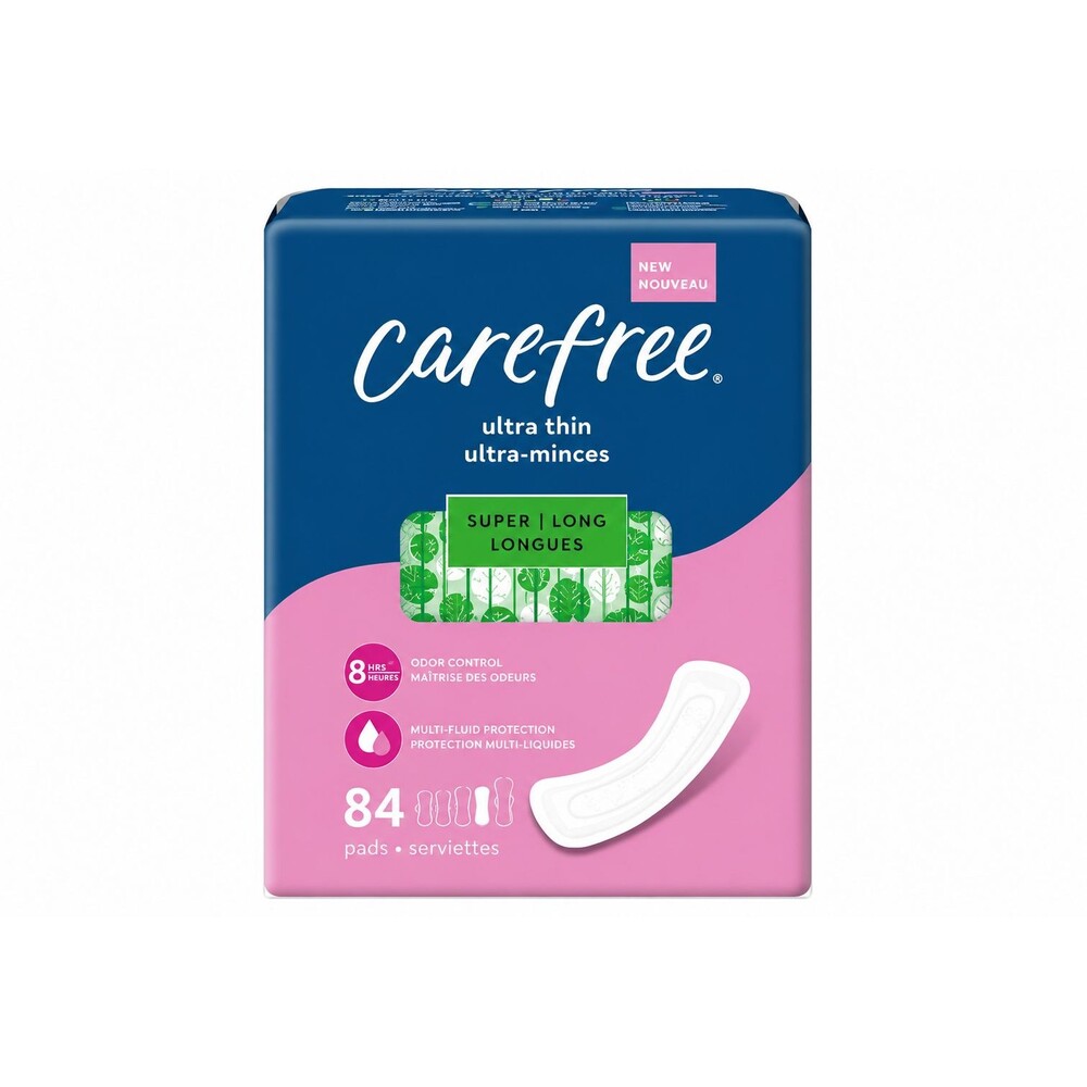 84-Count Carefree Women's Ultra Thin Pads Super/Long Pads White Without Wings
